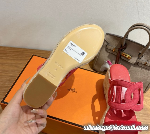 Affordable Price Hermes Lipari Wedge Slides Sandal in Suede Red 1222093 2026