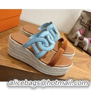 Low Price Hermes Lipari Wedge Slides Sandal in Suede Blue/Brown 1222095 2026