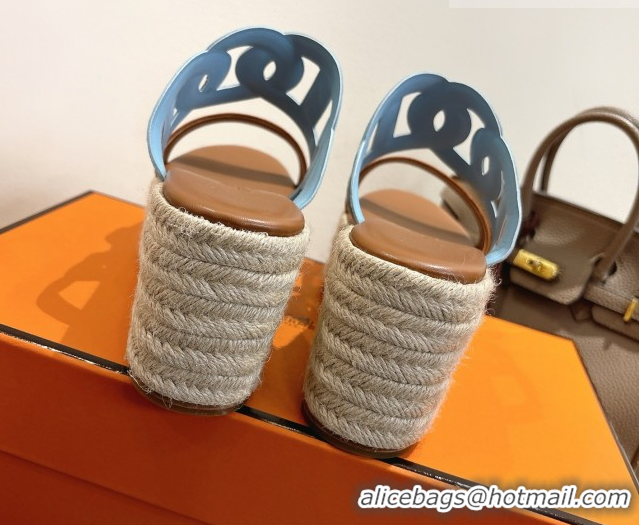 Low Price Hermes Lipari Wedge Slides Sandal in Suede Blue/Brown 1222095 2026