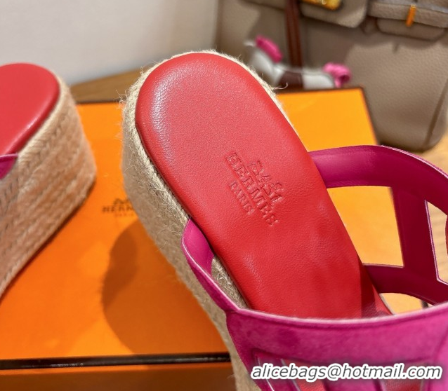 Elegant Hermes Lipari Wedge Slides Sandal in Suede Red/Pink 1222096 2026