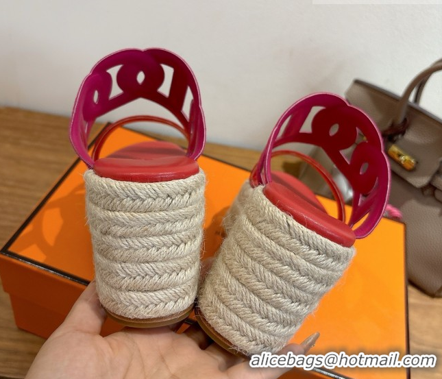 Elegant Hermes Lipari Wedge Slides Sandal in Suede Red/Pink 1222096 2026