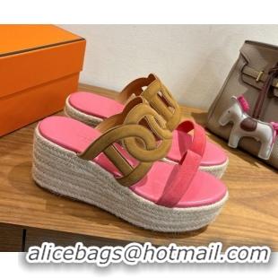 Best Luxury Hermes Lipari Wedge Slides Sandal in Suede Brown/Pink 1222097 2026