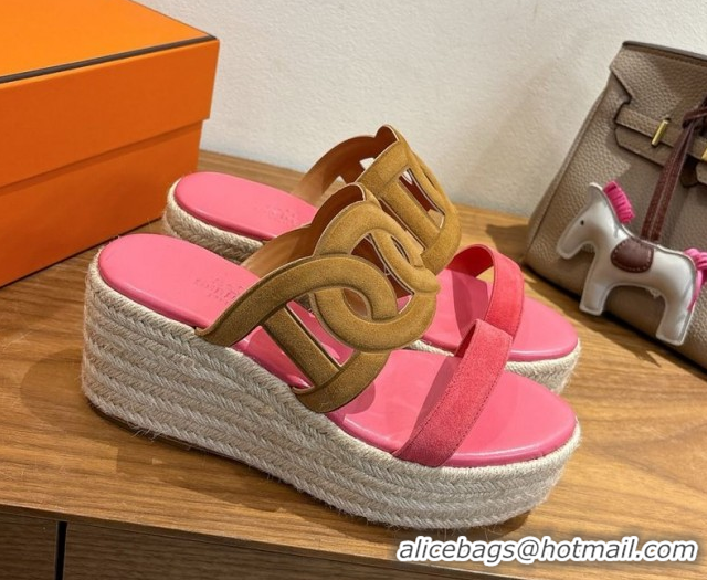 Best Luxury Hermes Lipari Wedge Slides Sandal in Suede Brown/Pink 1222097 2026