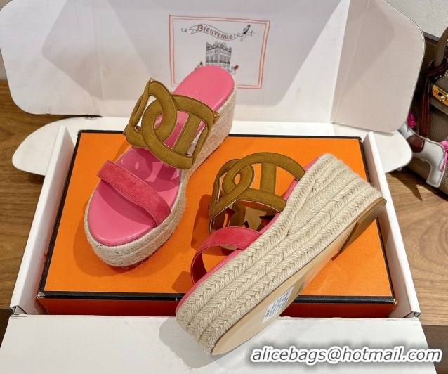 Best Luxury Hermes Lipari Wedge Slides Sandal in Suede Brown/Pink 1222097 2026