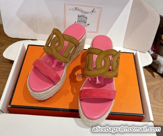 Best Luxury Hermes Lipari Wedge Slides Sandal in Suede Brown/Pink 1222097 2026