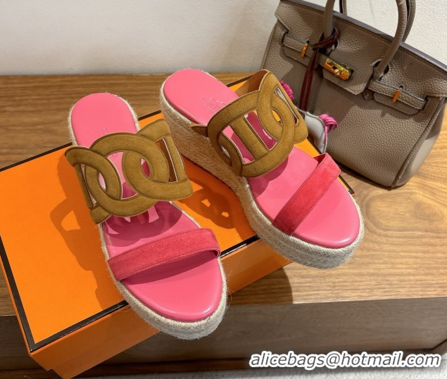 Best Luxury Hermes Lipari Wedge Slides Sandal in Suede Brown/Pink 1222097 2026