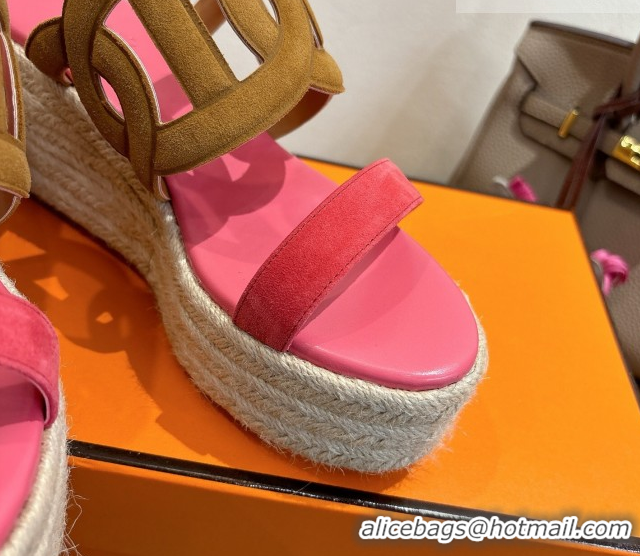 Best Luxury Hermes Lipari Wedge Slides Sandal in Suede Brown/Pink 1222097 2026