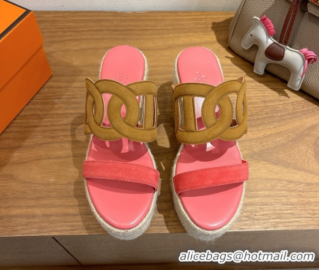 Best Luxury Hermes Lipari Wedge Slides Sandal in Suede Brown/Pink 1222097 2026