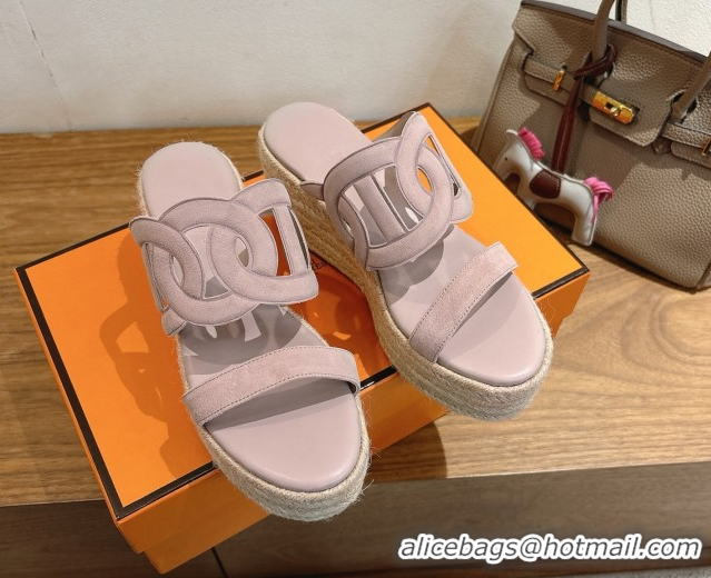 Grade Hermes Lipari Wedge Slides Sandal in Suede Powder Pink 1222098 2026