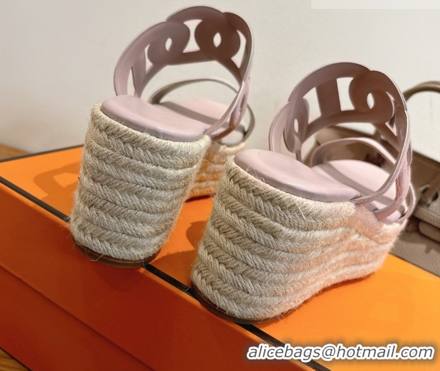 Grade Hermes Lipari Wedge Slides Sandal in Suede Powder Pink 1222098 2026