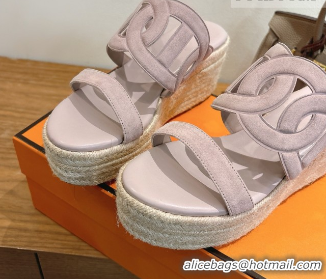 Grade Hermes Lipari Wedge Slides Sandal in Suede Powder Pink 1222098 2026
