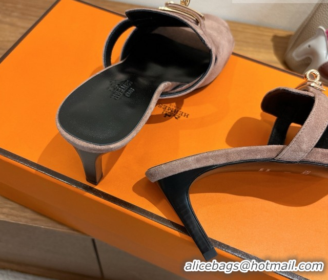 Promotion Hermes Kelly Strap Medium Heel Slides Sandal in Suede Powder Pink HS122201 2026