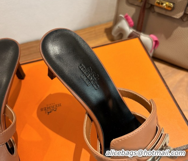 Cheap Design Hermes Kelly Strap Medium Heel Slides Sandal in Calfskin Leather Brown/Black HS122201 2026