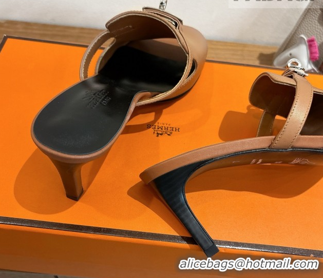 Cheap Design Hermes Kelly Strap Medium Heel Slides Sandal in Calfskin Leather Brown/Black HS122201 2026