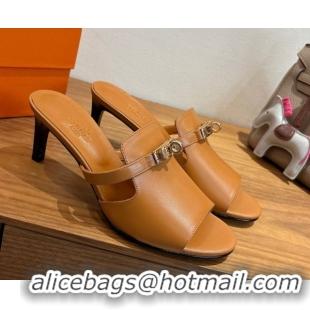 Low Price Hermes Kelly Strap Medium Heel Slides Sandal in Calfskin Leather Brown HS122201 2026