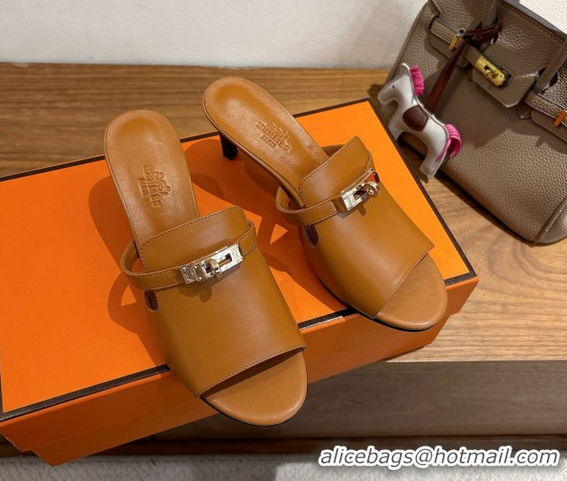 Low Price Hermes Kelly Strap Medium Heel Slides Sandal in Calfskin Leather Brown HS122201 2026