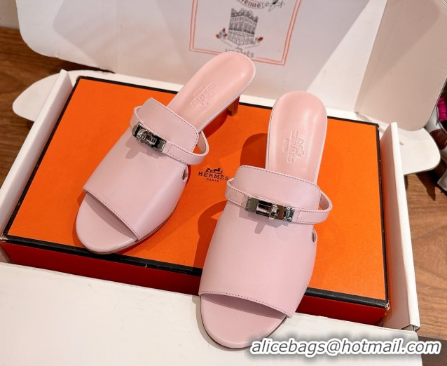Best Price Hermes Kelly Strap Medium Heel Slides Sandal in Calfskin Leather Light Pink HS122201 2026