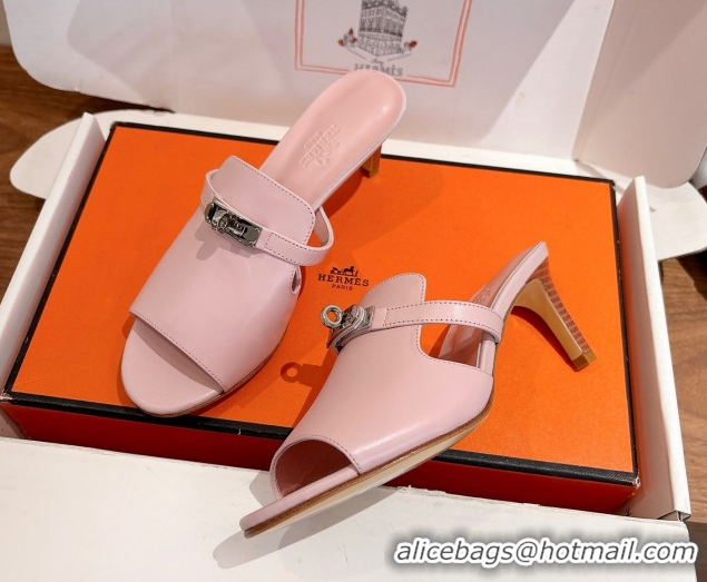 Best Price Hermes Kelly Strap Medium Heel Slides Sandal in Calfskin Leather Light Pink HS122201 2026