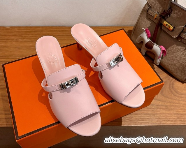 Best Price Hermes Kelly Strap Medium Heel Slides Sandal in Calfskin Leather Light Pink HS122201 2026