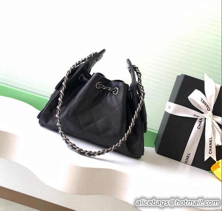 Best Price Chanel 25 Mini Hobo Handbag in Grained Calfskin AS5631 Black/Silver 2025