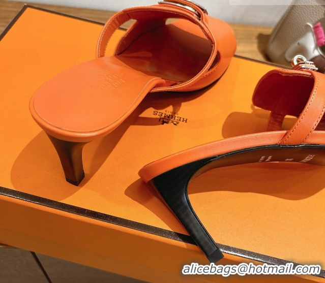 Charming Hermes Kelly Strap Medium Heel Slides Sandal in Calfskin Leather HS122201 Orange 2026