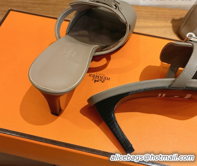 Top Grade Hermes Kelly Strap Medium Heel Slides Sandal in Calfskin Leather HS122201 Grey 2026