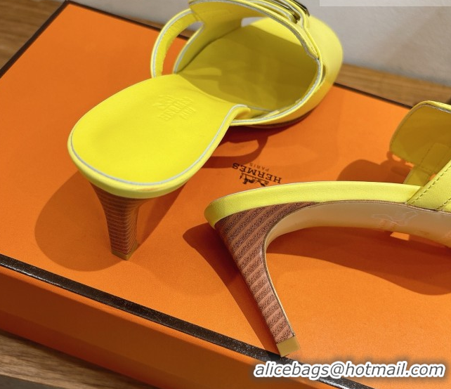 Unique Style Hermes Kelly Strap Medium Heel Slides Sandal in Calfskin Leather HS122201 Yellow 2026