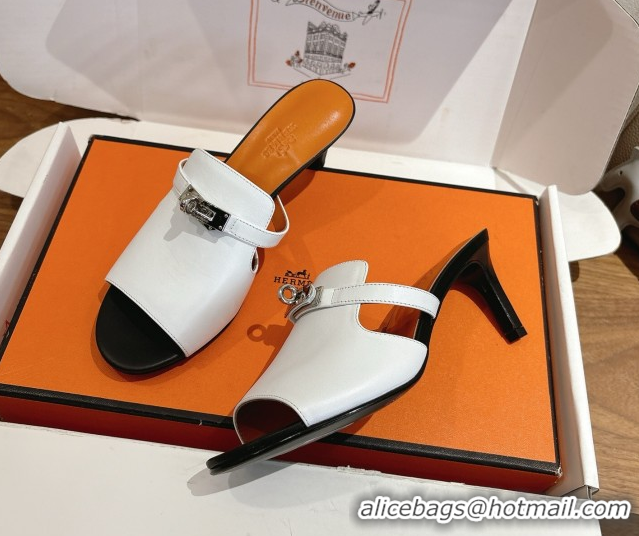 Most Popular Hermes Kelly Strap Medium Heel Slides Sandal in Calfskin Leather HS122201 White/Orange 2026