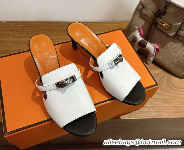 Most Popular Hermes Kelly Strap Medium Heel Slides Sandal in Calfskin Leather HS122201 White/Orange 2026