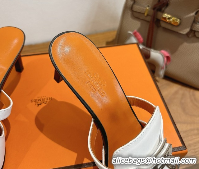 Most Popular Hermes Kelly Strap Medium Heel Slides Sandal in Calfskin Leather HS122201 White/Orange 2026