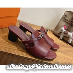 Good Quality Hermes Kelly Strap Low Heel Slides Sandal in Calfskin Leather HS122201 Dark Burgundy 2026