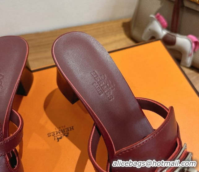 Good Quality Hermes Kelly Strap Low Heel Slides Sandal in Calfskin Leather HS122201 Dark Burgundy 2026