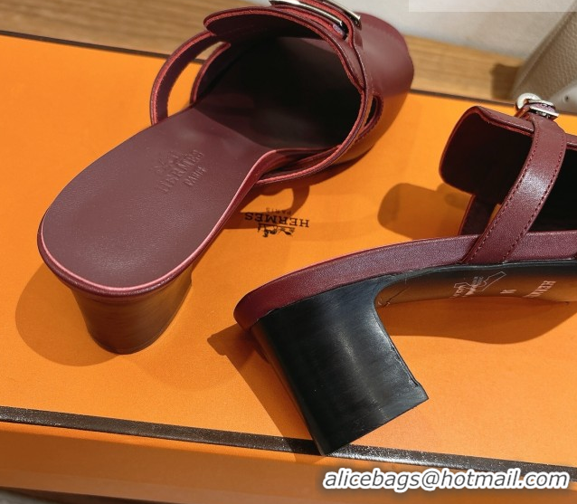 Good Quality Hermes Kelly Strap Low Heel Slides Sandal in Calfskin Leather HS122201 Dark Burgundy 2026
