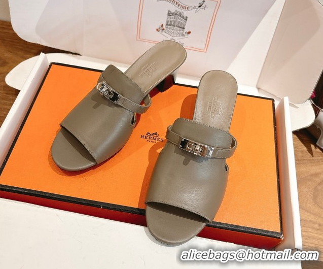 Grade Quality Hermes Kelly Strap Low Heel Slides Sandal in Calfskin Leather HS122201 Grey2 2026