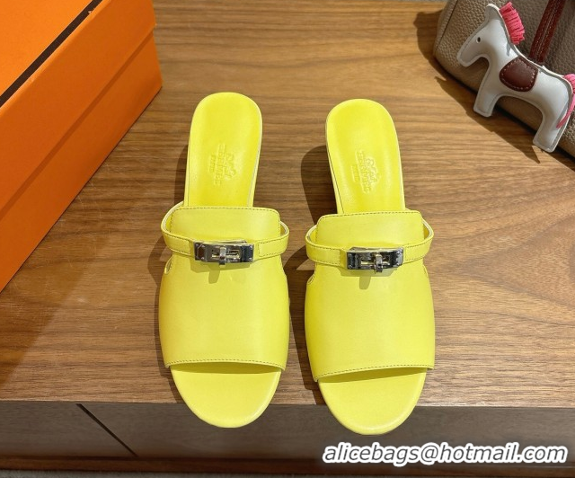 Shop Cheap Hermes Kelly Strap Low Heel Slides Sandal in Calfskin Leather HS122201 Yellow 2026