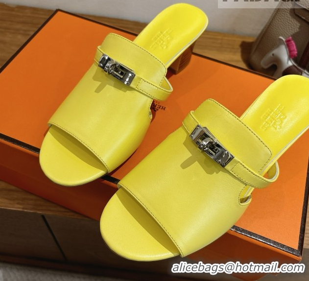 Shop Cheap Hermes Kelly Strap Low Heel Slides Sandal in Calfskin Leather HS122201 Yellow 2026