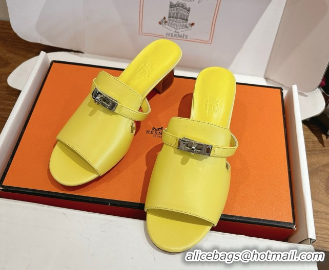Shop Cheap Hermes Kelly Strap Low Heel Slides Sandal in Calfskin Leather HS122201 Yellow 2026