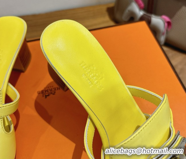 Shop Cheap Hermes Kelly Strap Low Heel Slides Sandal in Calfskin Leather HS122201 Yellow 2026