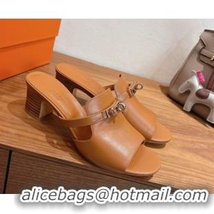 Shop Duplicate Hermes Kelly Strap Low Heel Slides Sandal in Calfskin Leather HS122201 Brown2 2026