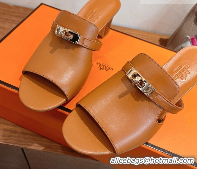 Shop Duplicate Hermes Kelly Strap Low Heel Slides Sandal in Calfskin Leather HS122201 Brown2 2026