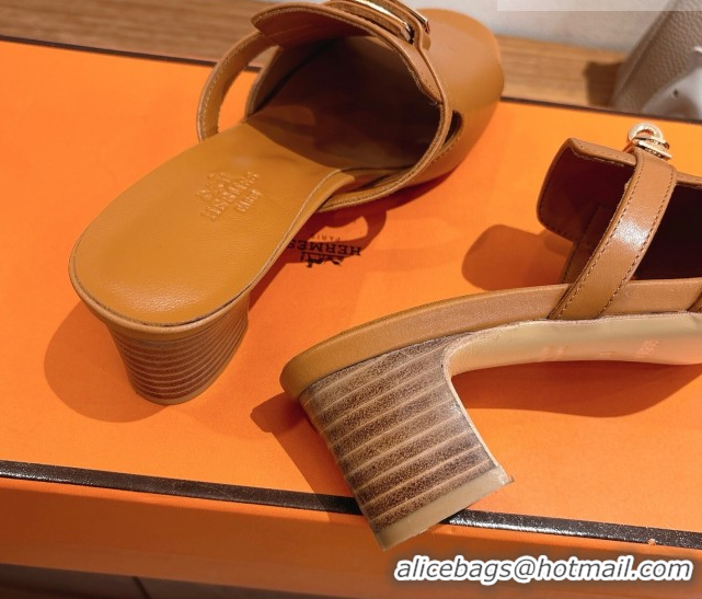 Shop Duplicate Hermes Kelly Strap Low Heel Slides Sandal in Calfskin Leather HS122201 Brown2 2026