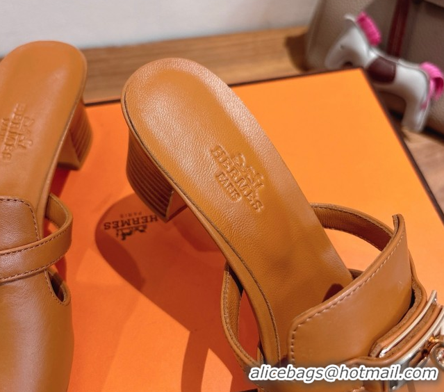 Shop Duplicate Hermes Kelly Strap Low Heel Slides Sandal in Calfskin Leather HS122201 Brown2 2026