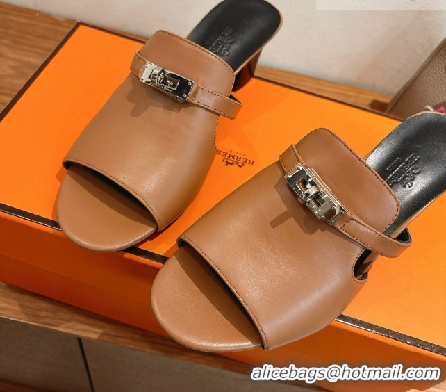 Pretty Style Hermes Kelly Strap Low Heel Slides Sandal in Calfskin Leather HS122201 Brown/Black 2026