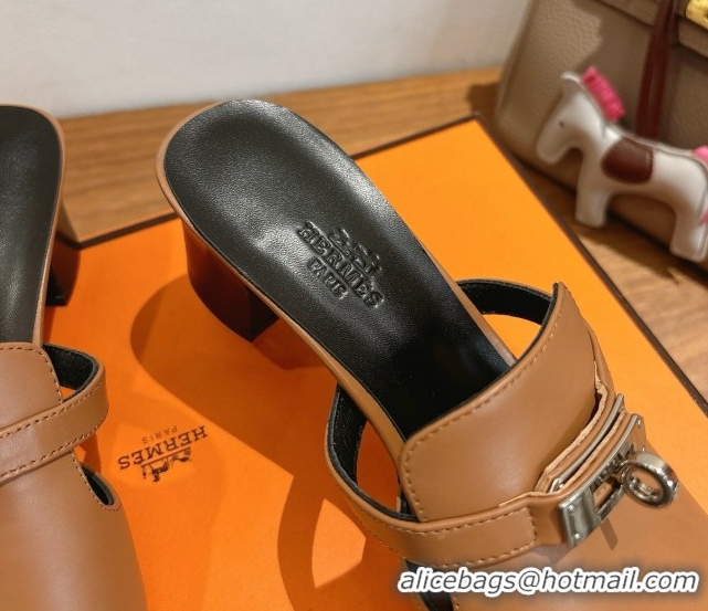 Pretty Style Hermes Kelly Strap Low Heel Slides Sandal in Calfskin Leather HS122201 Brown/Black 2026