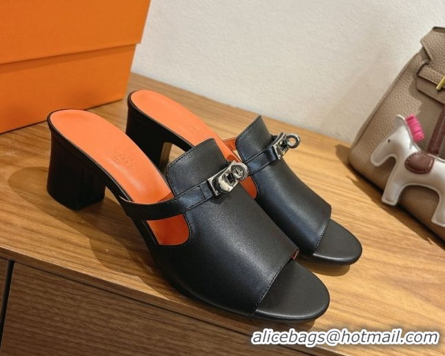 Buy Luxury Hermes Kelly Strap Low Heel Slides Sandal in Calfskin Leather HS122201 Black/Orange 2026