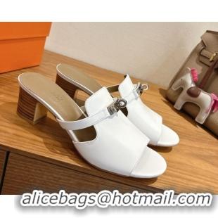 Best Price Hermes Kelly Strap Low Heel Slides Sandal in Calfskin Leather HS122201 White2 2026