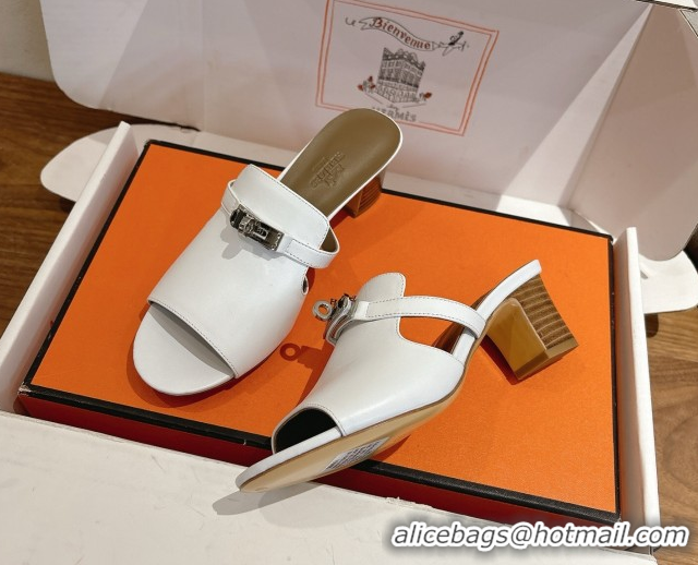 Best Price Hermes Kelly Strap Low Heel Slides Sandal in Calfskin Leather HS122201 White2 2026