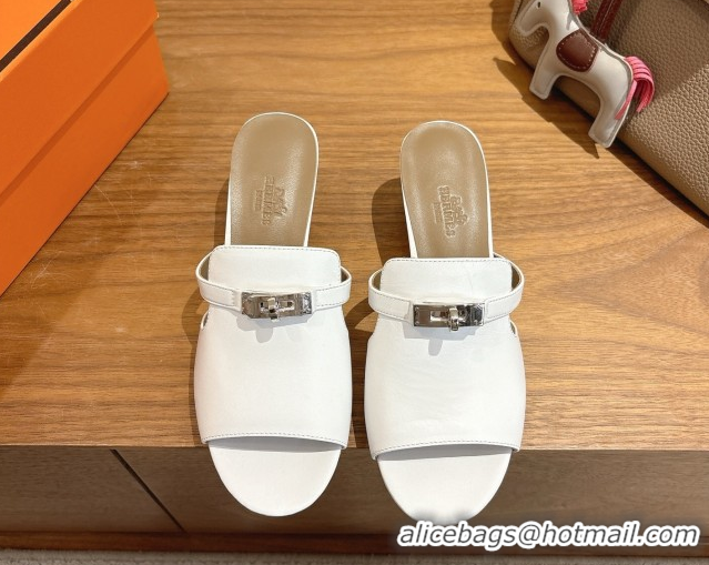 Best Price Hermes Kelly Strap Low Heel Slides Sandal in Calfskin Leather HS122201 White2 2026