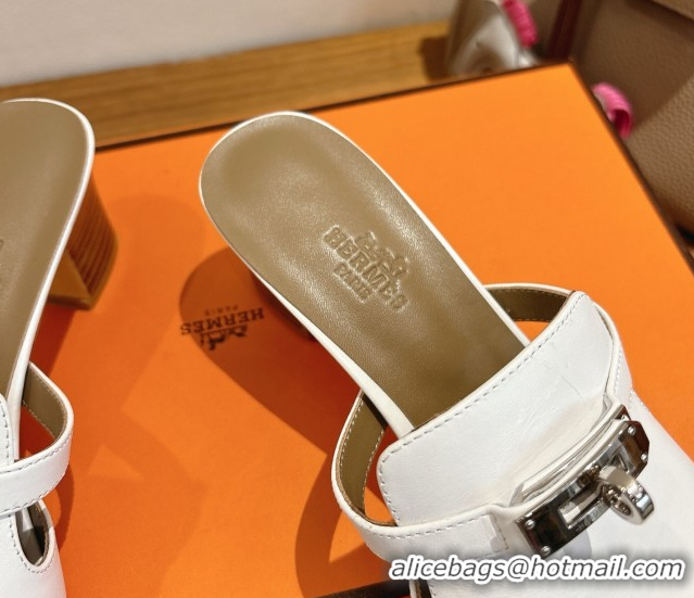 Best Price Hermes Kelly Strap Low Heel Slides Sandal in Calfskin Leather HS122201 White2 2026