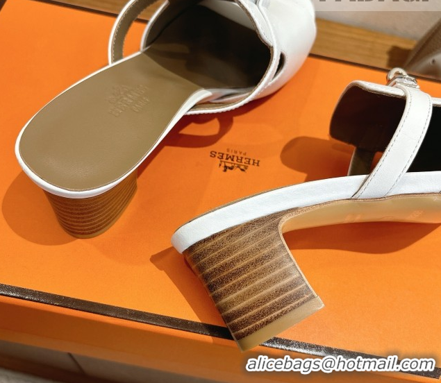 Best Price Hermes Kelly Strap Low Heel Slides Sandal in Calfskin Leather HS122201 White2 2026